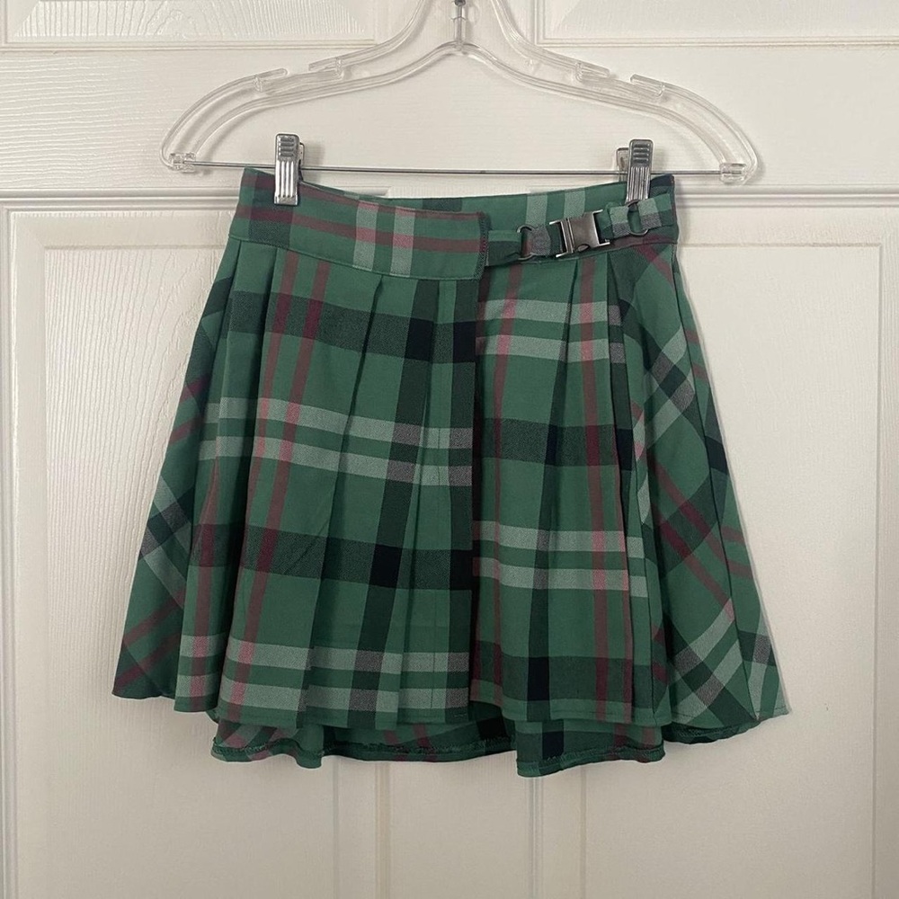 Urban Outfitters Green Plaid Skater Skirt with Pink & White Accents